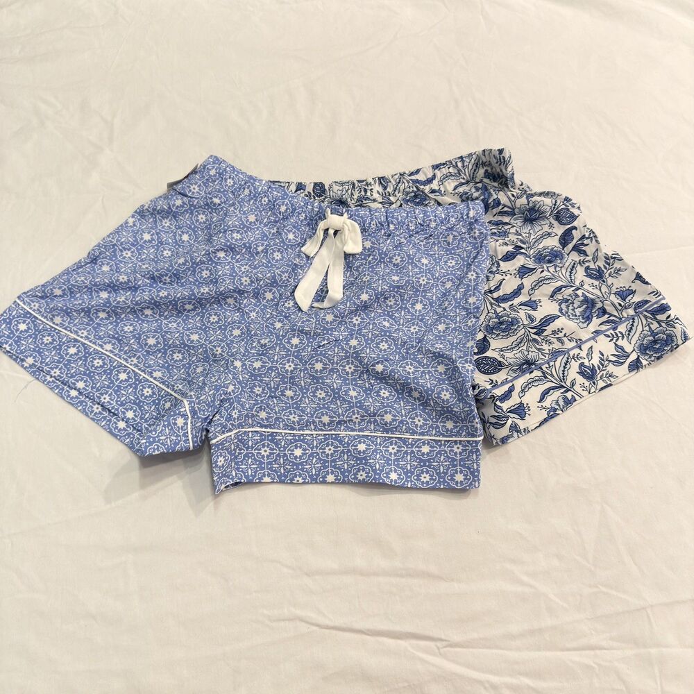 Jaclyn Women 2 Piece Printed Pajama Shorts, blue/white, S